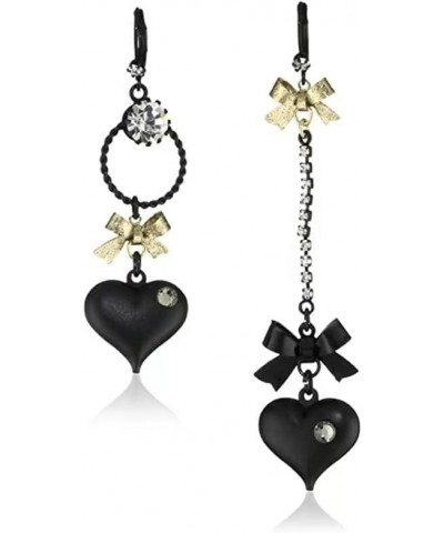 CZ & Butterfly Double Mismatch Drop Earrings with Crystal Detail and Hematite-Tone - Trendy and Unique Women's Fashion Earrin...