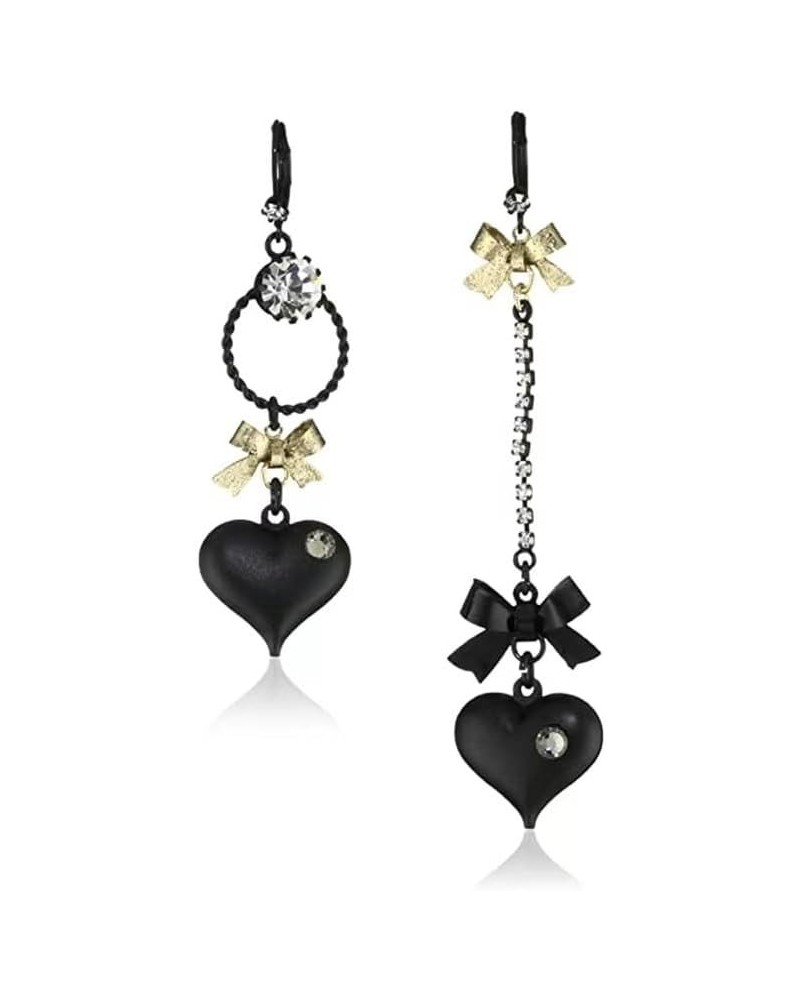 CZ & Butterfly Double Mismatch Drop Earrings with Crystal Detail and Hematite-Tone - Trendy and Unique Women's Fashion Earrin...