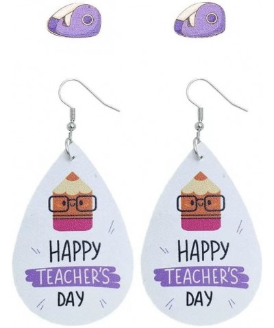 2 Pairs Teacher Teardrop Earrings Leather Pencil Apple Rainbow Earrings for Teachers Back to School Jewelry Teacher Appreciat...