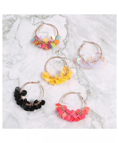 Bohemian Bead Embellished Delicate Geometric Hoop Earrings - Lightweight Sparkly Beaded, Sequin Multi Statement Round Hoops S...