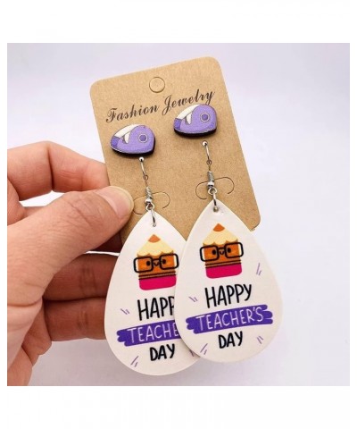 2 Pairs Teacher Teardrop Earrings Leather Pencil Apple Rainbow Earrings for Teachers Back to School Jewelry Teacher Appreciat...