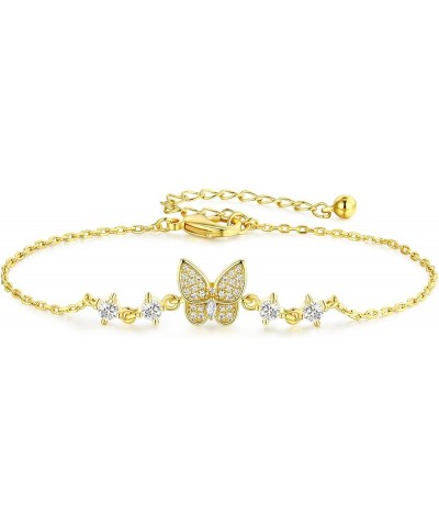 Cubic Zirconia Butterfly Bracelets for Women and Girls | Gold Dainty Simple Hypoallergenic Adjustable Bracelet Butterfly Brac...