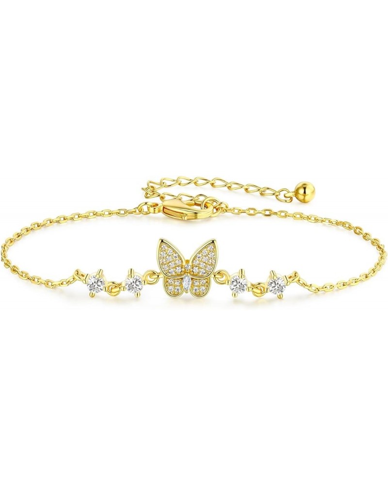 Cubic Zirconia Butterfly Bracelets for Women and Girls | Gold Dainty Simple Hypoallergenic Adjustable Bracelet Butterfly Brac...