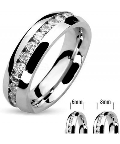 His and Hers Stainless Steel 3 Piece Cubic Zirconia Wedding Ring Set and Eternity Wedding Band Women's Size 05 Men's 08mm Siz...