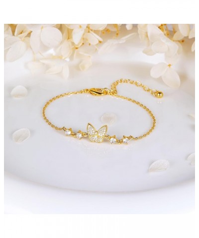 Cubic Zirconia Butterfly Bracelets for Women and Girls | Gold Dainty Simple Hypoallergenic Adjustable Bracelet Butterfly Brac...