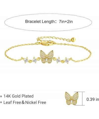 Cubic Zirconia Butterfly Bracelets for Women and Girls | Gold Dainty Simple Hypoallergenic Adjustable Bracelet Butterfly Brac...