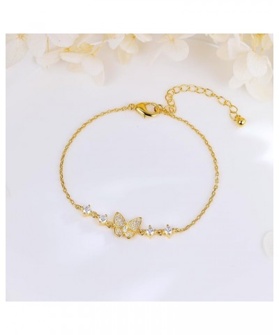 Cubic Zirconia Butterfly Bracelets for Women and Girls | Gold Dainty Simple Hypoallergenic Adjustable Bracelet Butterfly Brac...