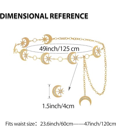 Rhinestone Moon Chain Belt Sparkly Star Waist Chain Adjustable Body Jewley for Women Dress Belt Accessory Gold moon star D $9...