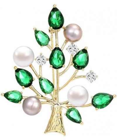 Snowflake Christmas Tree Brooches for Women Rhinestone Freshwater Pearls Brooch Pin 18k Gold-plated Lapel Pin Valentine's Day...