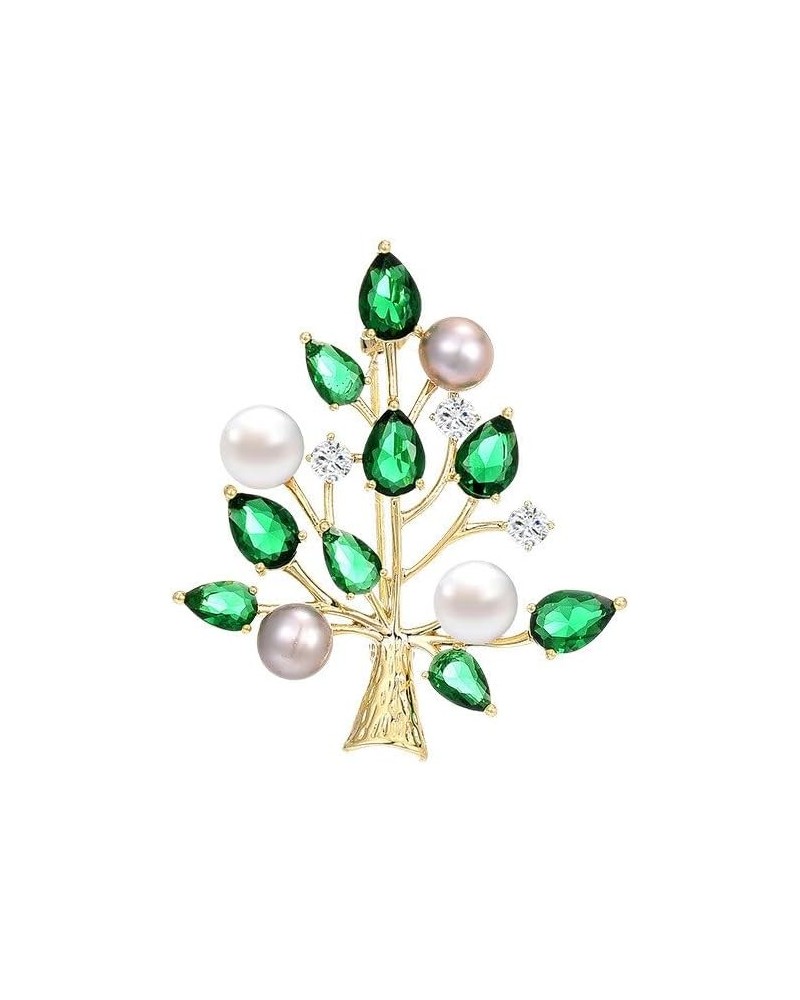 Snowflake Christmas Tree Brooches for Women Rhinestone Freshwater Pearls Brooch Pin 18k Gold-plated Lapel Pin Valentine's Day...