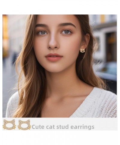 925 Sterling Silver Cat Stud Earrings Cute Animal Hypoallergenic Cubic Zirconia Perforate Ear Stud Jewelry Gifts for Women Gi...