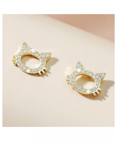 925 Sterling Silver Cat Stud Earrings Cute Animal Hypoallergenic Cubic Zirconia Perforate Ear Stud Jewelry Gifts for Women Gi...