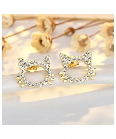 925 Sterling Silver Cat Stud Earrings Cute Animal Hypoallergenic Cubic Zirconia Perforate Ear Stud Jewelry Gifts for Women Gi...