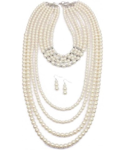 Vintage 1920s Fashion Faux Pearls Beads Long Multi-layer Necklace Pearles necklace set 6 $16.80 Necklaces