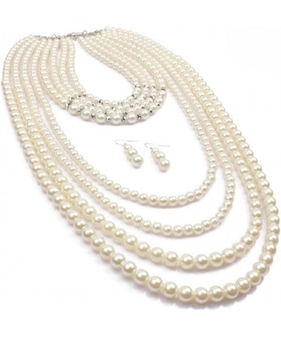 Vintage 1920s Fashion Faux Pearls Beads Long Multi-layer Necklace Pearles necklace set 6 $16.80 Necklaces