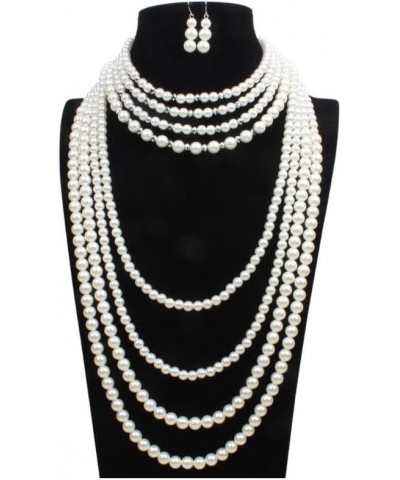 Vintage 1920s Fashion Faux Pearls Beads Long Multi-layer Necklace Pearles necklace set 6 $16.80 Necklaces