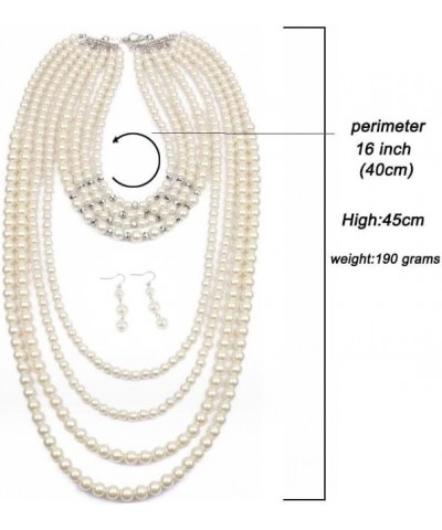 Vintage 1920s Fashion Faux Pearls Beads Long Multi-layer Necklace Pearles necklace set 6 $16.80 Necklaces