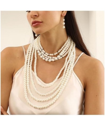 Vintage 1920s Fashion Faux Pearls Beads Long Multi-layer Necklace Pearles necklace set 6 $16.80 Necklaces