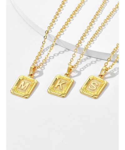 Monogram Necklace A-Z 26 Letters Pendants 18K Gold/Platinum Plated Square Capital Initial Necklaces for Women Men, Resizable ...