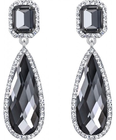 Women's Wedding Bridal Crystal Asscher Cut Elongated Faceted Teardrop Infinity Figure 8 Dangle Earrings Grey Silver-Tone $11....