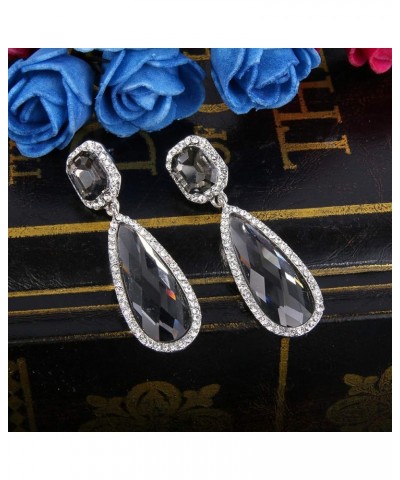 Women's Wedding Bridal Crystal Asscher Cut Elongated Faceted Teardrop Infinity Figure 8 Dangle Earrings Grey Silver-Tone $11....