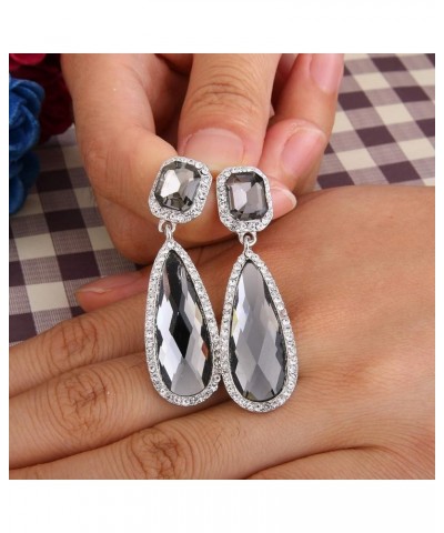 Women's Wedding Bridal Crystal Asscher Cut Elongated Faceted Teardrop Infinity Figure 8 Dangle Earrings Grey Silver-Tone $11....