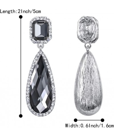 Women's Wedding Bridal Crystal Asscher Cut Elongated Faceted Teardrop Infinity Figure 8 Dangle Earrings Grey Silver-Tone $11....