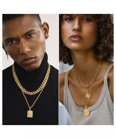 Monogram Necklace A-Z 26 Letters Pendants 18K Gold/Platinum Plated Square Capital Initial Necklaces for Women Men, Resizable ...