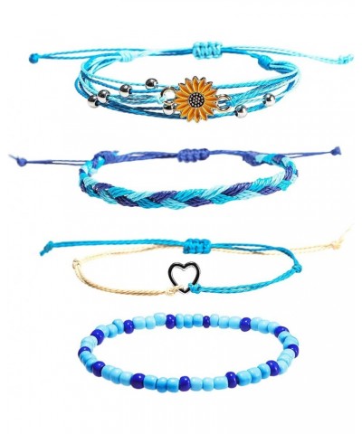 4-piece Summer Surf Anklet Bracelet Adjustable Chain Braided Rope Bracelet Sunflower Heart Beads Friendship Bracelet Beach Su...