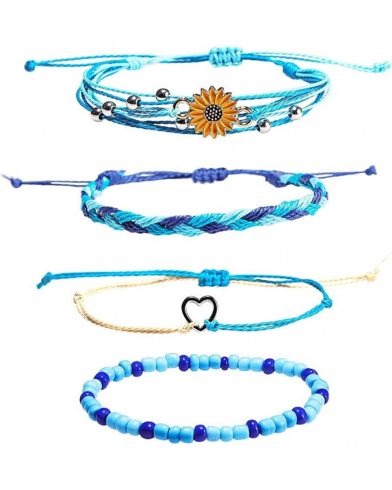 4-piece Summer Surf Anklet Bracelet Adjustable Chain Braided Rope Bracelet Sunflower Heart Beads Friendship Bracelet Beach Su...