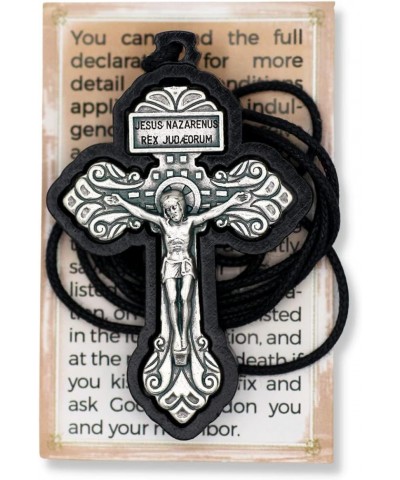 Catholic Indulgence Pardon Crucifix Necklace with Silver Oxidized Metal Large Crucifix and Black Wood Outline Made in Italy -...