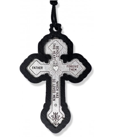 Catholic Indulgence Pardon Crucifix Necklace with Silver Oxidized Metal Large Crucifix and Black Wood Outline Made in Italy -...