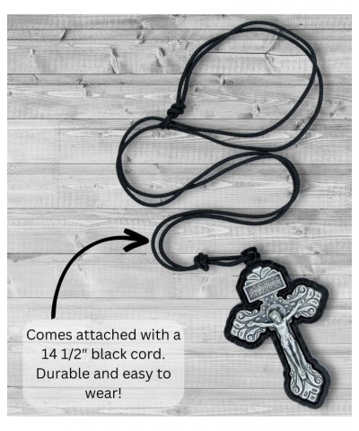 Catholic Indulgence Pardon Crucifix Necklace with Silver Oxidized Metal Large Crucifix and Black Wood Outline Made in Italy -...