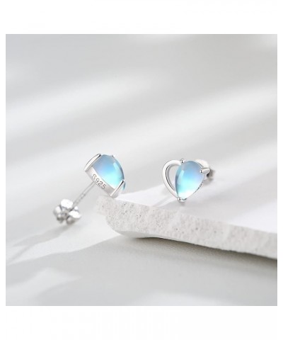 Heart Moonstone Earrings/Necklace Sterling Silver Heart Moonstone 6mm Stud Earrings Hypoallergenic Heart Moonstone Necklace/S...