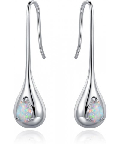 White Rhodium Plated Created Fire Opal Teardrop Drop Earrings Silver $11.99 Earrings