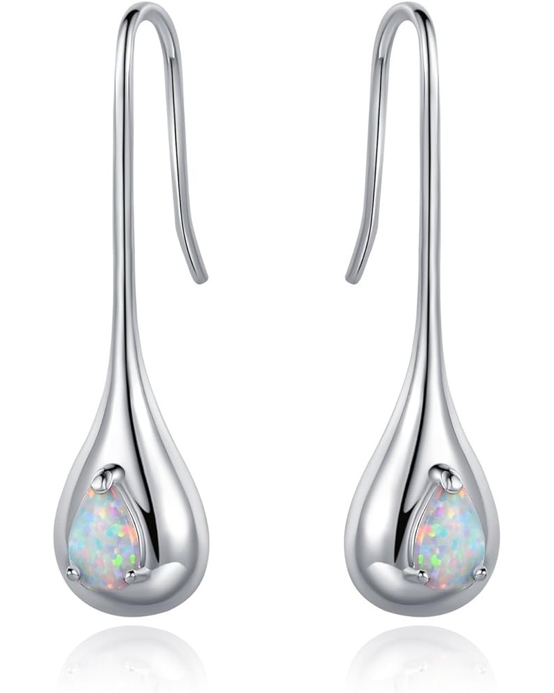 White Rhodium Plated Created Fire Opal Teardrop Drop Earrings Silver $11.99 Earrings