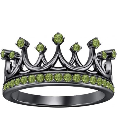 Queen's Tiara Round Gemstone 14K Black Gold Plated Crown Engagement Ring for Women's. created-green tourmaline $27.02 Rings