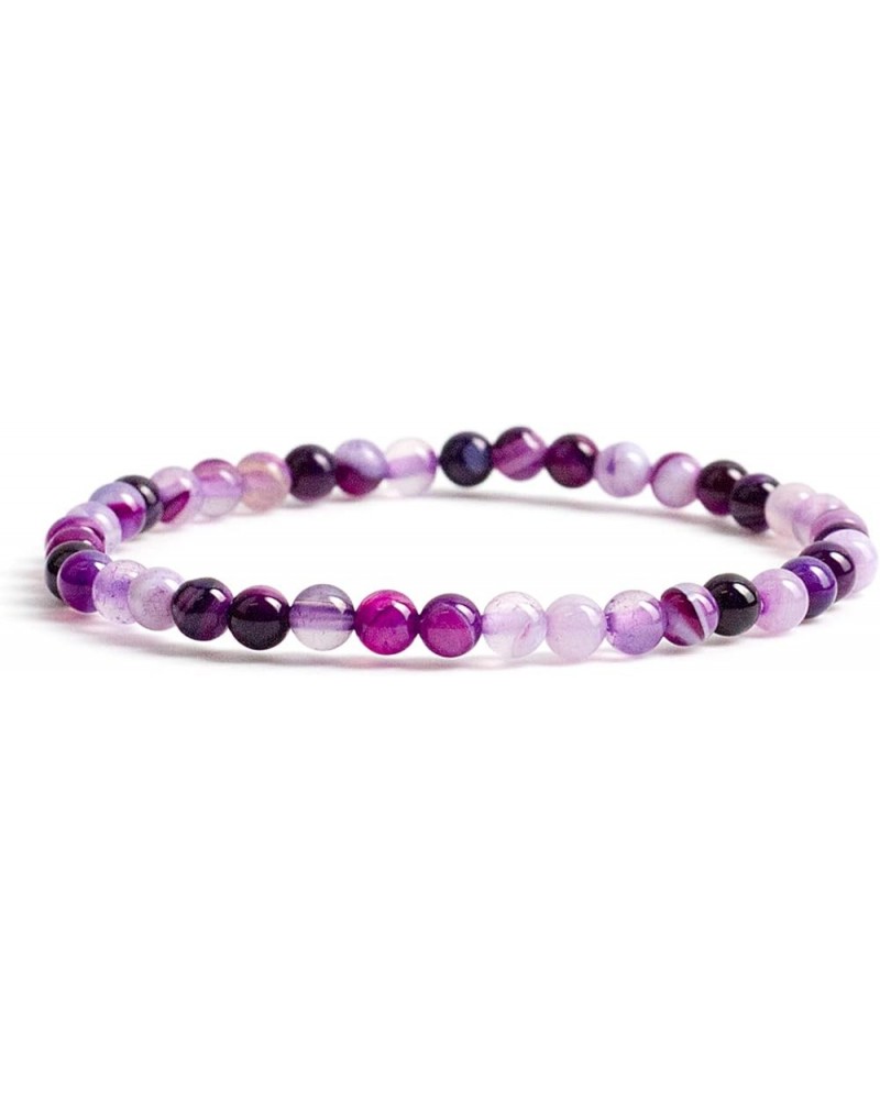 Small, Medium, Large Sizes - Gemstone Beaded Bracelets For Women, Men, and Teens - 4mm Round Beads Lace Agate Purple $10.34 B...