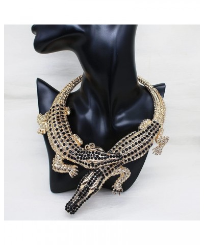 Retro Ethnic Crystal Double Gator Chunky Bib Collar Choker Necklace Gothic Stylish Exaggerated Fashion Animal Statement Neckl...