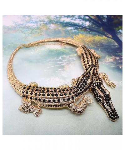 Retro Ethnic Crystal Double Gator Chunky Bib Collar Choker Necklace Gothic Stylish Exaggerated Fashion Animal Statement Neckl...