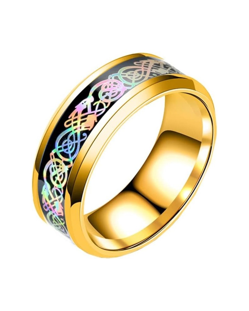 Unisex Carbide Fiber Celtic Dragon Spinner Ring Stainless Steel Wedding Spins Band Non rotatable Gold Rainbow $9.08 Bracelets