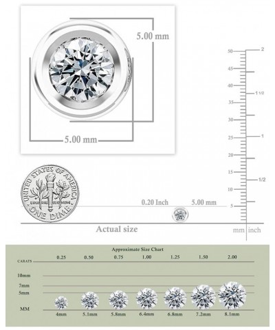 0.25-2.00 Carat Round Lab Grown White Diamond or Cubic Zirconia Elegant Solitaire Bezel Set Stud Earrings for Women in 925 St...