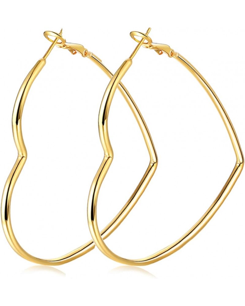 Hoop Earrings, Fashion Jewelry Statement Large Geometric Heart Hoop Earrings for Women Gift H gold-2in $8.83 Earrings