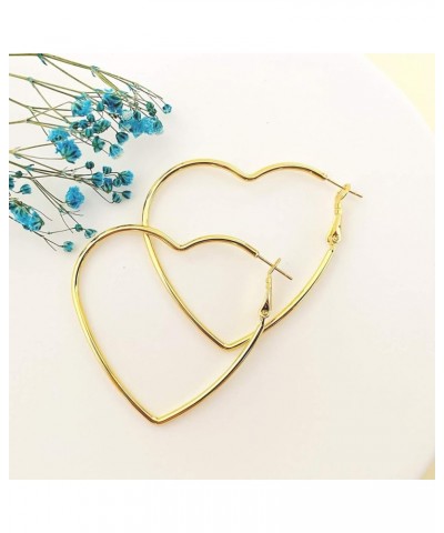 Hoop Earrings, Fashion Jewelry Statement Large Geometric Heart Hoop Earrings for Women Gift H gold-2in $8.83 Earrings