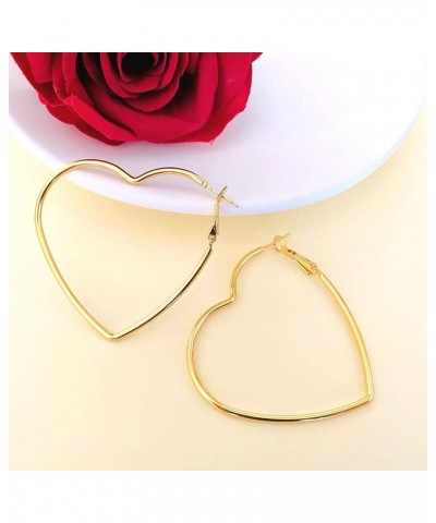 Hoop Earrings, Fashion Jewelry Statement Large Geometric Heart Hoop Earrings for Women Gift H gold-2in $8.83 Earrings