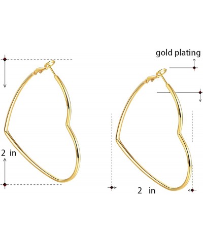 Hoop Earrings, Fashion Jewelry Statement Large Geometric Heart Hoop Earrings for Women Gift H gold-2in $8.83 Earrings