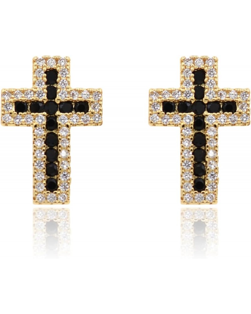 Cross Earrings for Women Girls - Green Pink Black Blue Small Cross Stud Earrings Colorful Studs Earring Jewelry Black $8.64 E...