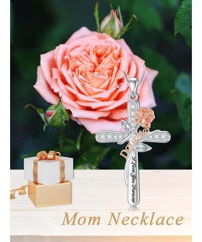 Rose Flower Love Necklaces Sterling Silver Cross Pendant Jewelry Gifts for Mom/Grandma/Nana/Love/Daughter I Love You Forever ...