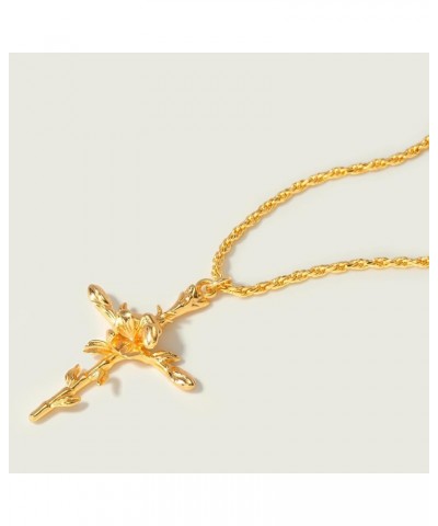 Gold Birth Flower Cross Necklace for Women 12 Month Faith Pendent 18K Gold Plated 2MM Twist Rope Chain Personalized Religious...