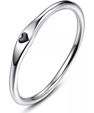 925 Sterling Silver Simple Carve Heart Wedding Band Stackable Promise Ring for Her Size 5-10 7 1 PCS A-Silver-Black $10.59 Rings